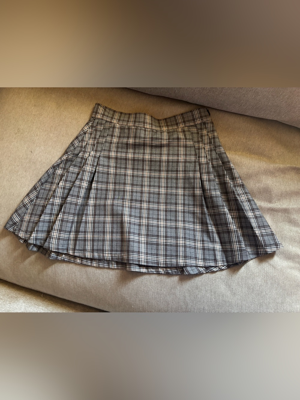 Garage Gray Plaid Pleated Skater Skirt